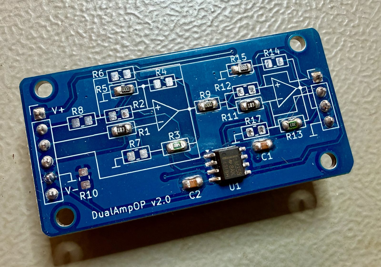 PCB DualAmpOP v2.0 assemblé